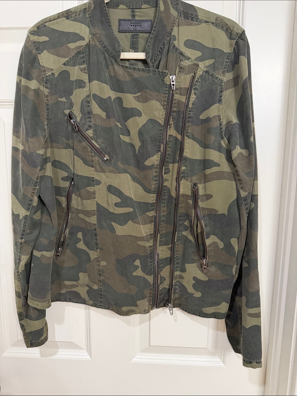 Camo Moto Zip Jacket - Olive Green